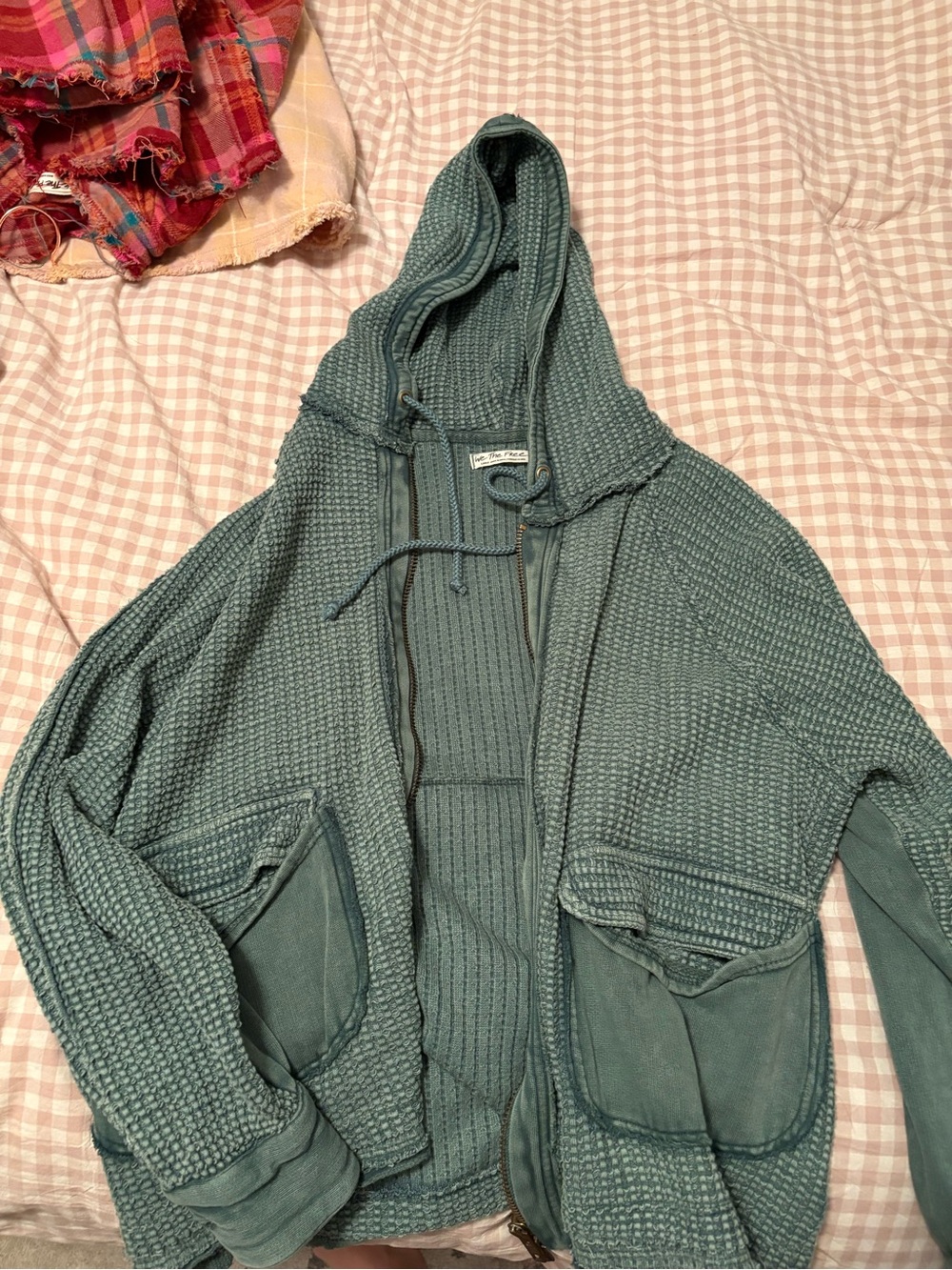 Free People Hooded Knit Zip Sweater Jacket - Teal